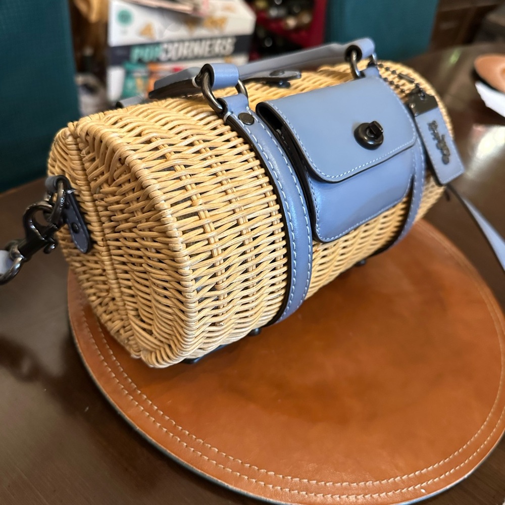 Coach Blue Wicker Barrel Bag